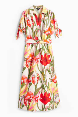 Fit & flare-jurk met ceintuur - gebloemd