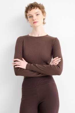 Krátké tričko s dlouhým rukávem - slim fit - žebrované