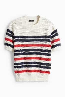 Gebreide trui - korte mouwen - gestreept