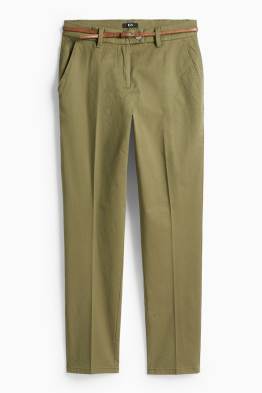 Stoffhose mit Gürtel - Mid Waist - Tapered Fit