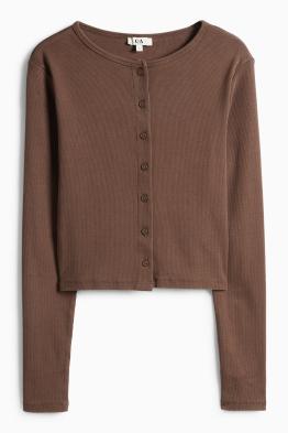 Krátké tričko s dlouhým rukávem - slim fit - žebrované