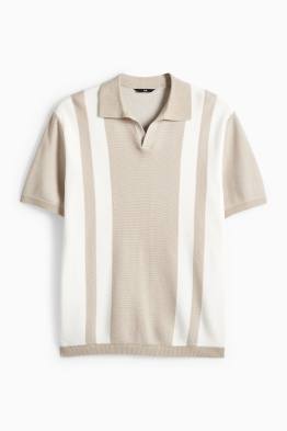 Strick-Poloshirt - Regular Fit - gestreift - strukturiert
