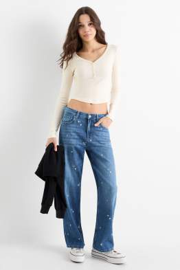 Baggy jeans - talie medie - cu flori