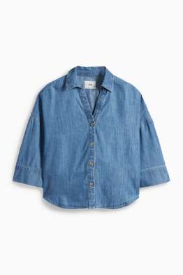 Jeansbluse mit V-Ausschnitt