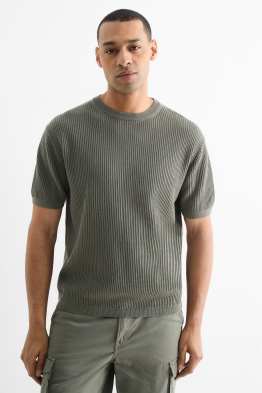 Strickpullover - kurzarm - gerippt