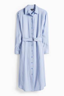 Rochie tip bluză cu curea - cu dungi