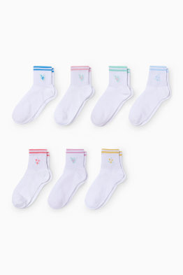 Set van 7 paar - bloem - sokken met motief - ribstof