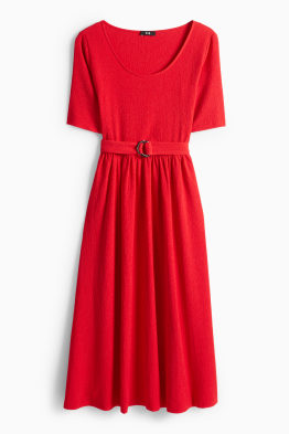 Fit & Flare Kleid mit Gürtel - strukturiert