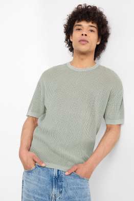 Knitted jumper - short sleeve - ribbed