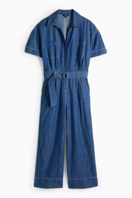 Denim jumpsuit with belt