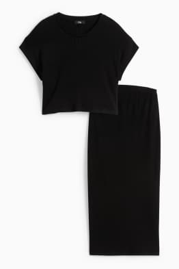 Set - cropped long sleeve maternity top and skirt - ribbed