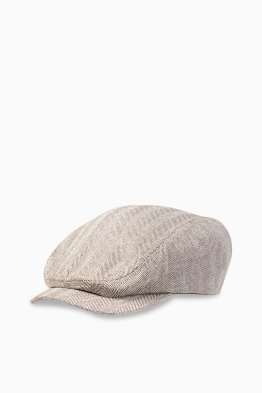 Flat cap, deels van linnen - met patroon
