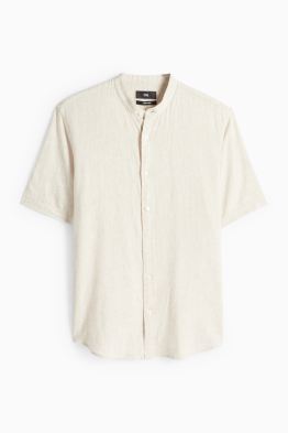 Overhemd - regular fit - opstaande kraag - linnenmix
