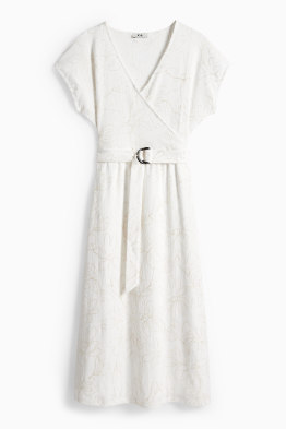 Vestito fit & flare con cintura - a fiori - tessuto tramato