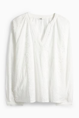 Blouse met V-hals - gebloemd - met structuur