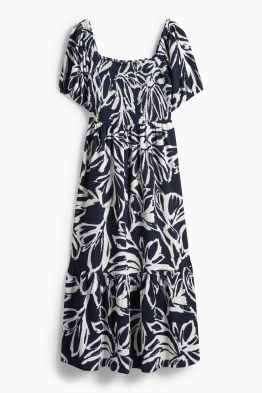 Fit & Flare Kleid - geblümt - strukturiert - gesmokt