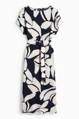 Robe à ceinture - à fleurs - texturée