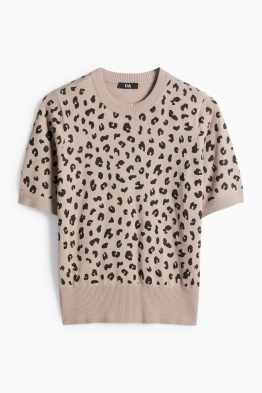 Knitted jumper - short sleeve - leopard print