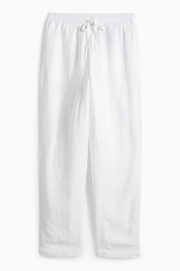 Plátěné kalhoty - mid waist - tapered fit - lněná směs