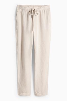 Stoffhose - Mid Waist - Tapered Leg - Leinen-Mix