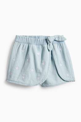 Floare - fustă-pantalon scurtă cu nod - aspect de jeans