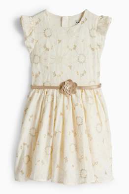 Floare - rochie cu curea - aspect lucios - de ocazie