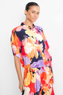 Hemdbluse - geblümt - strukturiert