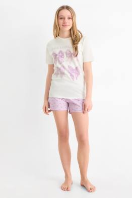 Schleife und Herz - Shorty-Pyjama - 2 teilig