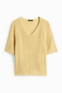 Strickpullover - kurzarm - Glanz-Effekt