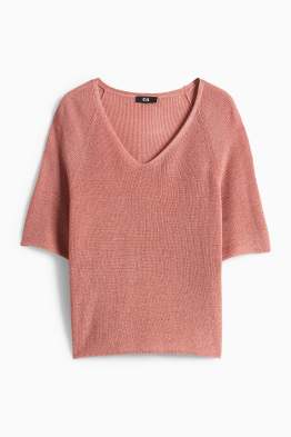 Strickpullover - kurzarm - Glanz-Effekt