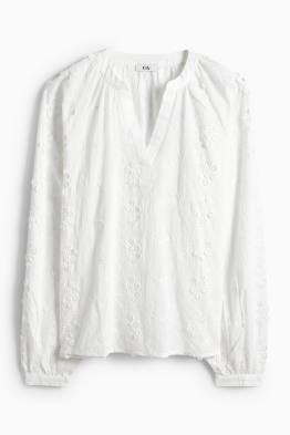 Bluză cu decolteu în V - cu flori - structurată