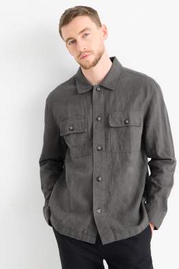 Veste-chemise - relaxed fit - col kent - lin mélangé