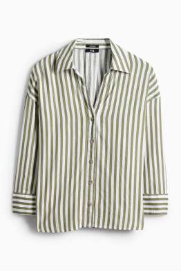 V-neck blouse - linen blend - striped