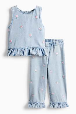 Floare - set - top din denim și jeans - 2 piese