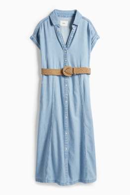 Denim blousejurk met V-hals en riem