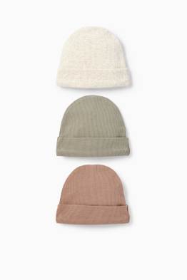 Lot de 3 - bonnets bébé - côtelés