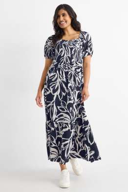 Fit & Flare Kleid - geblümt - strukturiert - gesmokt