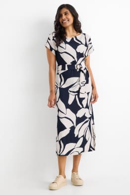 Robe à ceinture - à fleurs - texturée