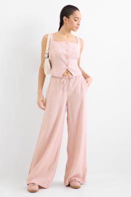 Cloth trousers with linen content - mid-rise waist - loose fit