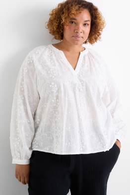 Blouse met V-hals - gebloemd - met structuur