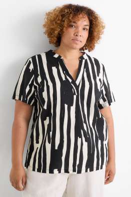 Blusa con scollo a V - misto lino - fantasia