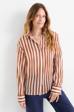 Halenka s výstřihem ve tvaru V - pruhovaná - strukturovaná