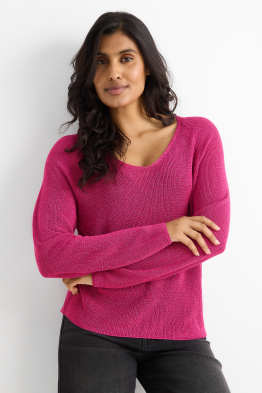 Pull avec encolure en V - effet brillant