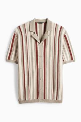 Strick-Hemd - Regular Fit - Reverskragen - gestreift