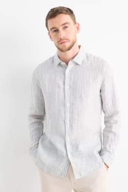 Cămașă de in - regular fit - guler Kent - cu dungi