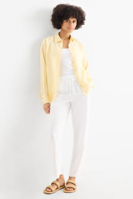 Plátěné kalhoty - mid waist - tapered fit - lněná směs