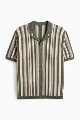 Cămașă tricotată - regular fit - guler cu rever - cu dungi
