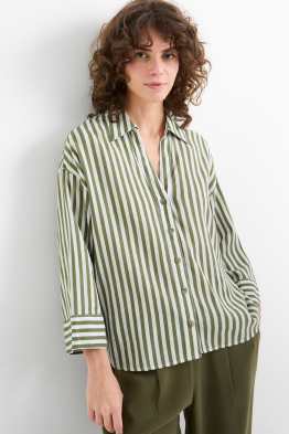 V-neck blouse - linen blend - striped