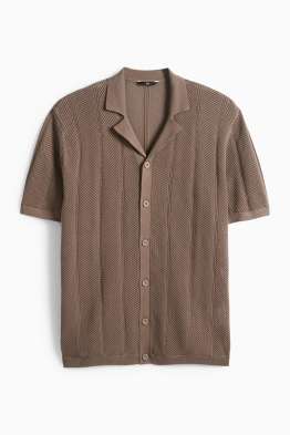 Knitted shirt - regular fit - lapel collar - textured