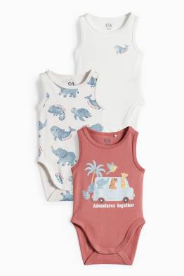 Lot de 3 - animaux de la jungle et de la mer - bodys bébé
